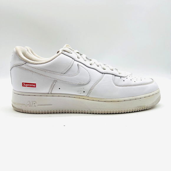 Nike Air Force 1 x Supreme Mens 10.5 White Leather Red Box Logo CU9225-100 Shoes - Picture 1 of 11